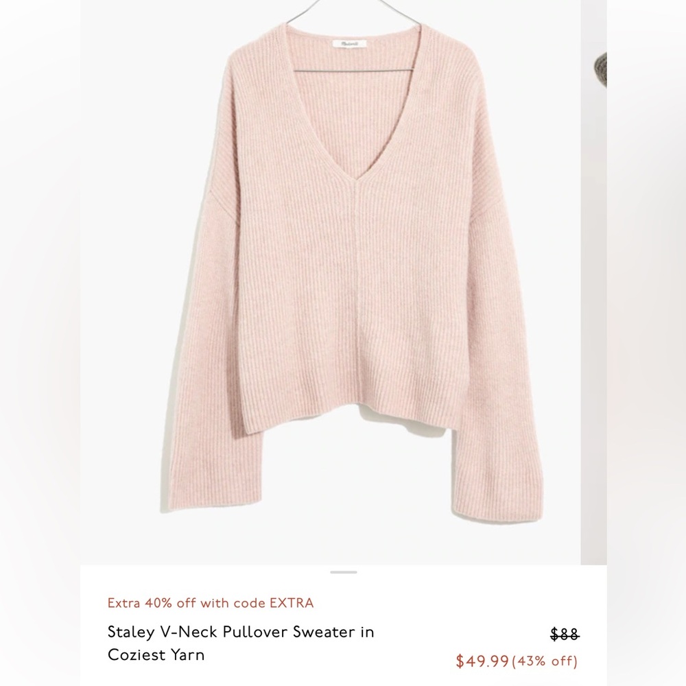 Madewell Blush Pink V-Neck Sweater